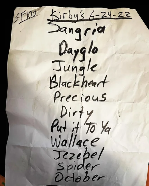 Found the set list from our @kirbys_beer_store show in June! No new shows until the spring…but maybe buy your tickets for seattle and Olympia now… Taken Aug 15, 2022 12:16:36 pm